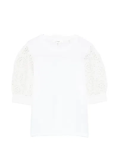 Frame The Solstice Broderie-anglaise Puff-sleeve T-shirt In White