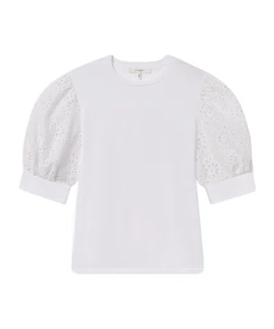 Frame The Solstice Broderie-anglaise Puff-sleeve T-shirt In White