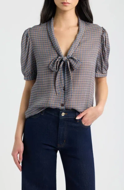 Frame The Sonnet Silk Blouse In Chestnut Multi Plaid