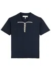 Frame The Sport Cropped Striped Cotton Polo Shirt In Navy Multi