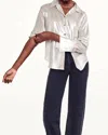 Frame The Standard Shirt Top In Silver Lame In Multi