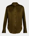 Frame Womens Rich Military The Standard Spread-collar Silk-blend Shirt In Rich Military