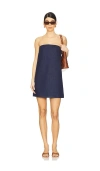 Frame Strapless Denim Mini Dress In Blue