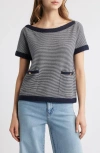 Frame The Stripe Boat Neck Cashmere Sweater In Navy Multi