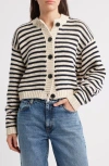 Frame The Stripe Chunky Cotton Cardigan In Cream Multi