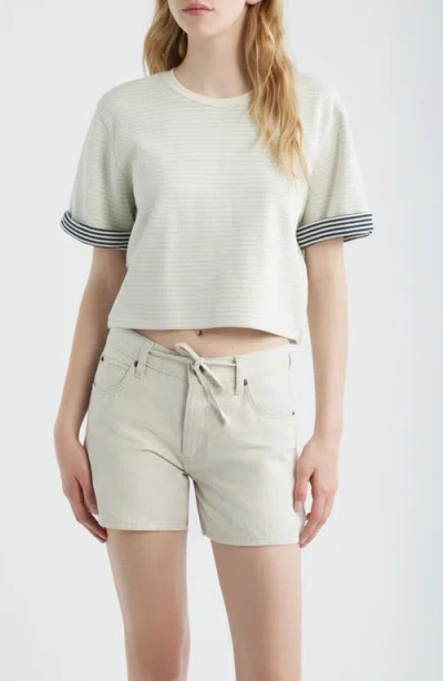 Frame The Stripe Cuff Cotton Blend Crop T-shirt In Neutral