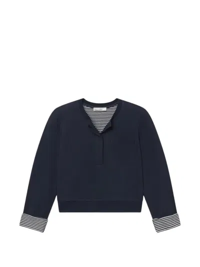 Frame The Stripe Cuff Henley-neck Chest-pocket Sweatshirt In Blue