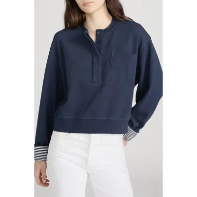 Frame The Stripe Cuffed Sweatshirt In Blue