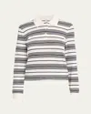 Frame Black And White Long-sleeved Polo Shirt With Striped Motif In Fabric Woman In White