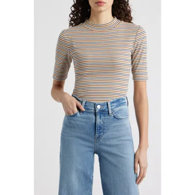 Frame The Stripe Mock Neck Rib Top In Multi