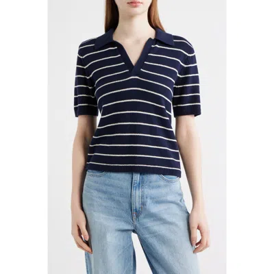 Frame The Stripe Polo Top In Navy Multi