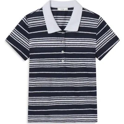 Frame The Stripe Stretch Linen Polo Top In Navy Multi