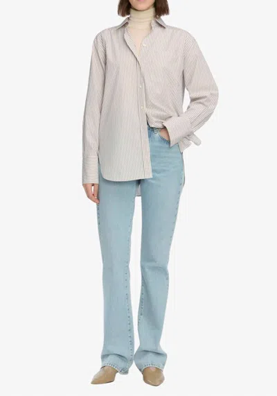 Frame The Striped Boy Shirt In Aubergine Mult In Gray