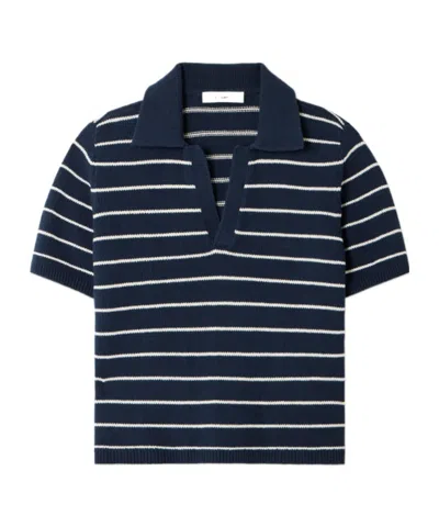 Frame The Striped Easy Cotton-blend Polo Shirt In Blue