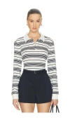 Frame Black And White Long-sleeved Polo Shirt With Striped Motif In Fabric Woman In Multi