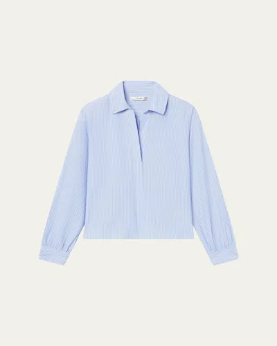 Frame The Striped Long-sleeve Popover Shirt In Blue