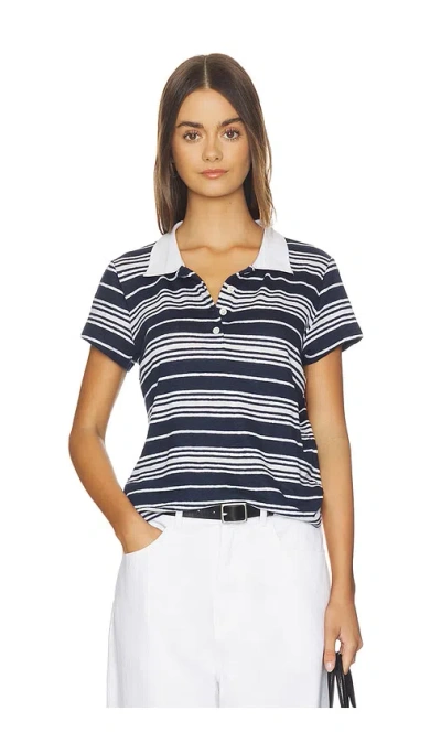 Frame The Striped Short Sleeve Polo In Brown
