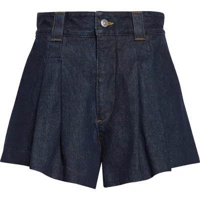 Frame The Structural Pleated Denim Shorts In Blue