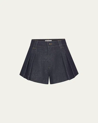 Frame The Structural Pleated Denim Shorts In Blue