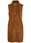 Frame The Suede City Shift Mini Dress In Brown