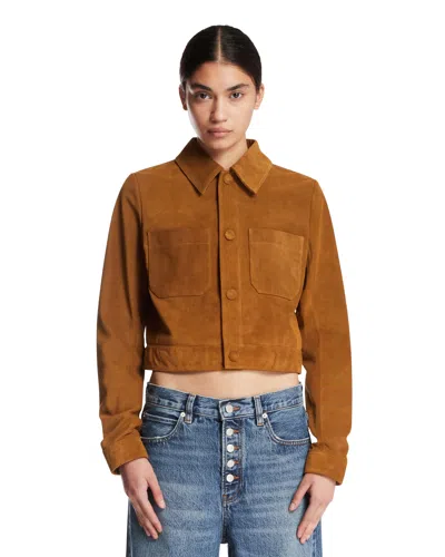 Frame The Suede Small Jacket Beige In Brown