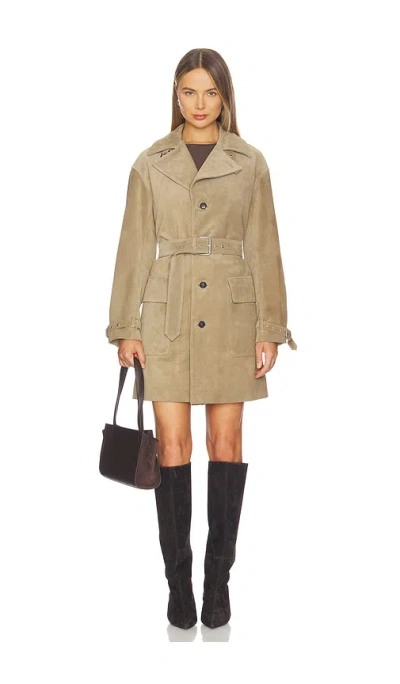 Frame The Suede Trench Jacket In Brown