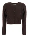 Frame The Teddy Cardi Brown Cropped Crewneck Cardigan With Front Button Closure In Cashmere Woman In Brown
