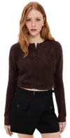 Frame The Teddy Cardi Brown Cropped Crewneck Cardigan With Front Button Closure In Cashmere Woman In Brown
