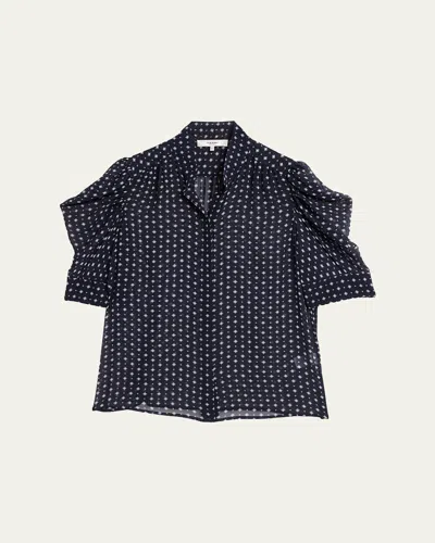 Frame The Tie Print Gillian Blouse In Blue