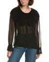Frame The Tiered Statement Silk Blouse In Black