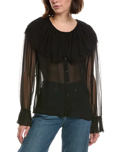 Frame The Tiered Statement Silk Blouse In Black