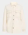 Frame Trapunto Oversize Cotton Blend Denim Button-up Shirt In Vanilla Bean