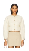 Frame Womens Cream Multi The Trim Cropped Wool-blend Jacket In Neutral