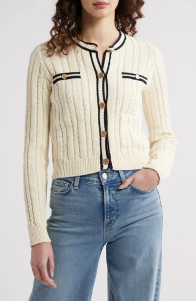 Frame The Trimmed Cable Stitch Cardigan In Cream Multi