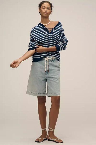 Frame The Trouser High-rise Denim Bermuda Shorts In Blue