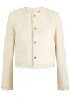Frame Womens Fringed Cropped Tweed Jacket White