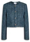 Frame Womens Indigo Boxy-fit Round-neck Cotton-tweed Jacket Xl In Blue