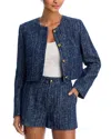 Frame Womens Indigo Boxy-fit Round-neck Cotton-tweed Jacket Xl In Blue