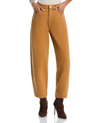 Frame The Twisted High Rise Wide Leg Ankle Jeans In Biscuit In Brown