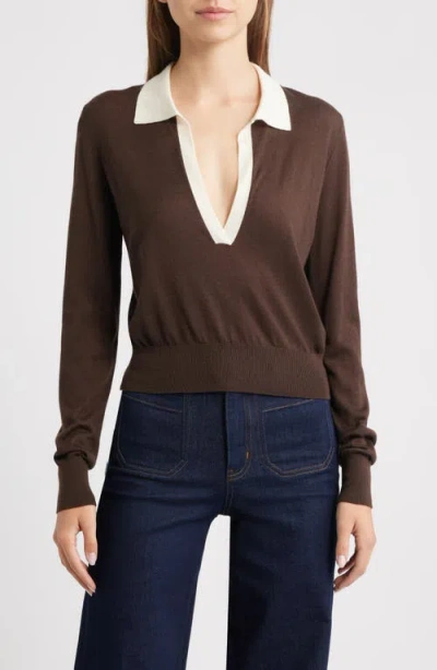FRAME FRAME THE TWO TONE CASHMERE & SILK BLEND POLO SWEATER