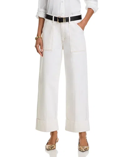 Frame The Utility Trouser High Rise Ankle Wide Leg Jeans In Au Natural Clean In White