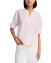 Frame Stripe Split Neck Organic Cotton Popover Top In Azalea Multi