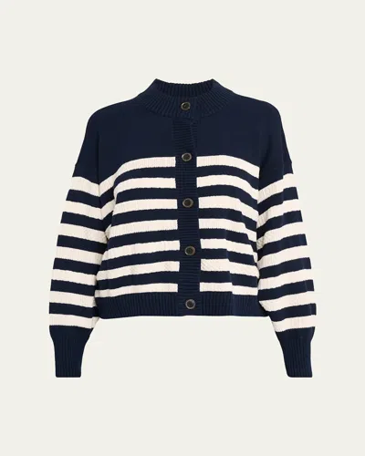 Frame The Variation Stripe Cotton Cardigan In Blue
