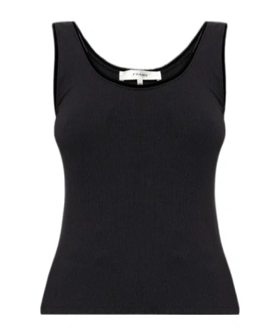 Frame The Velvet Trim Tank Top In Black