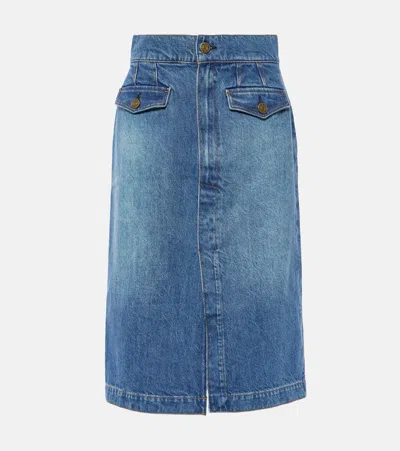 Frame Split-detail Denim Skirt In Blue