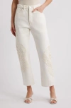 Frame The Vertical Crochet High Waist Crop Relaxed Straight Leg Jeans In Au Natural Clean