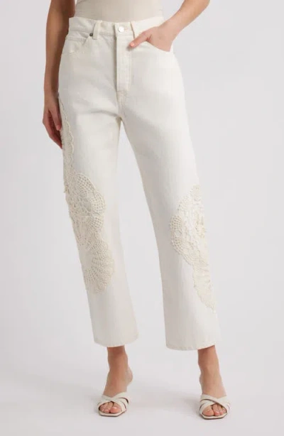 Frame The Vertical Crochet High Waist Crop Relaxed Straight Leg Jeans In Au Natural Clean