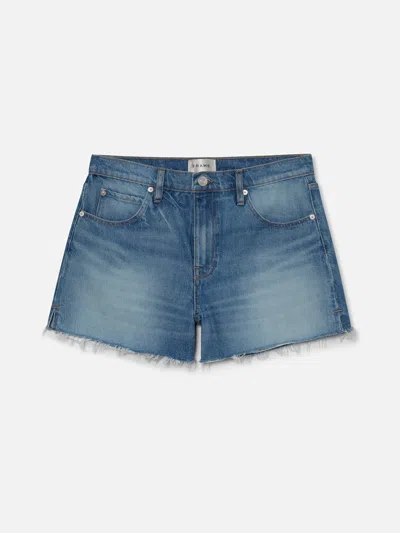 Frame The Vintage Relaxed Shorts Raw Fray In Blue