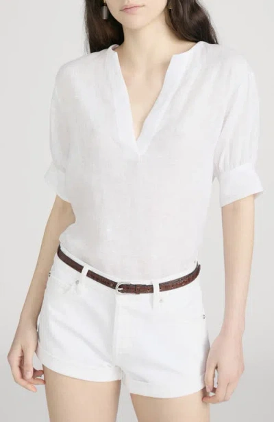 Frame The V-neck Linen Popover Top In White