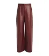 Frame The Wide Leather Trousers In Burgundy